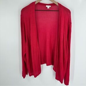 J.Jill Linen‎ Blend Open Front Cardigan Sweater Womens 3X Pink/Red Knit Office